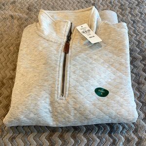 Light gray LL BEAN quarter zip.